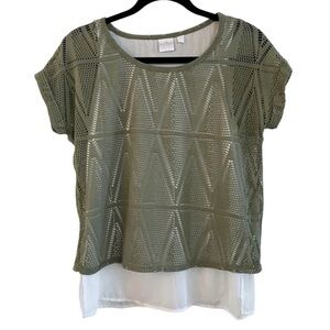 SOHO JEANS Women’s Olive Green Mesh Layered Top size XS
